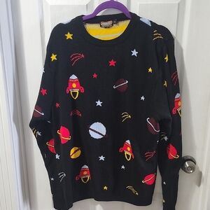 Run & Fly Space-Themed Men's Sweater Size Xxl Cosmic Star Planets